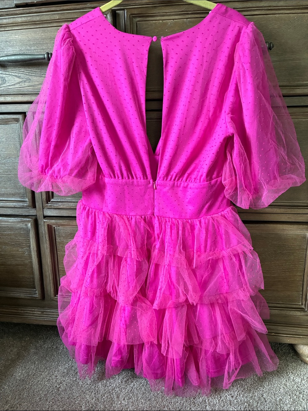 Lulu's Hot Pink Polka Dot Mesh Party Dress - Picture 4 of 6